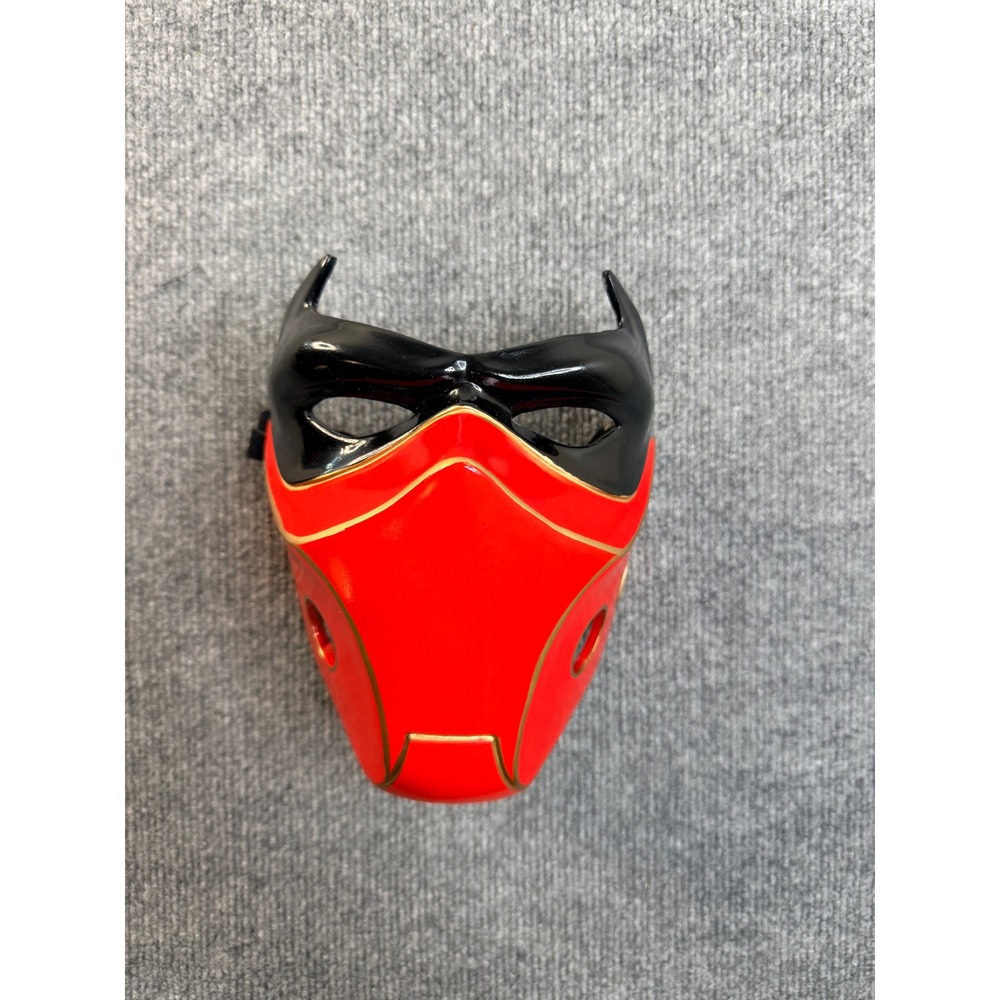 Red Black Superhero Ninja Mask Halloween Cosplay Costume Accessory Gold Trim FG